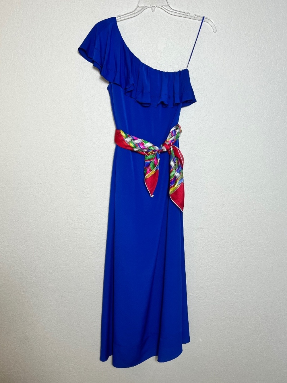 NWOT - Banana Republic Royal Blue One-Shoulder Maxi Ruffled Dress - Picture 6 of 11